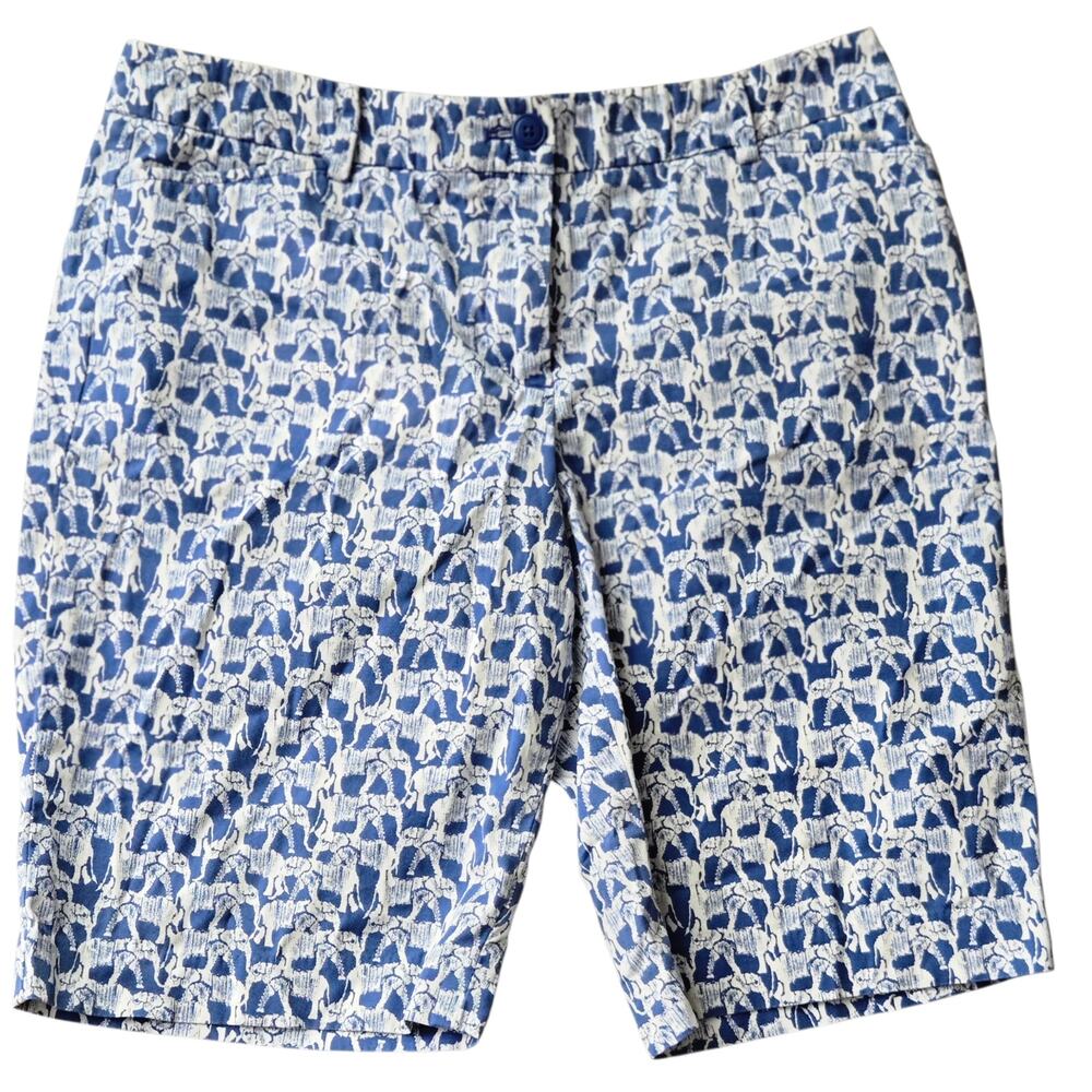 Talbots "The Perfect Short" Bermuda Cobalt Blue/White Elephant Print Size: 4 - Picture 2 of 9